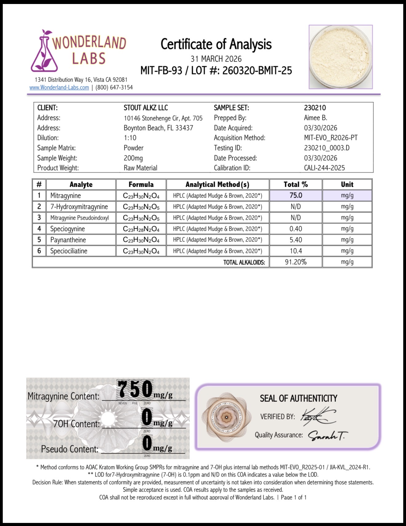 Mitragynine Creme 91.2% total Alkz - Image 3